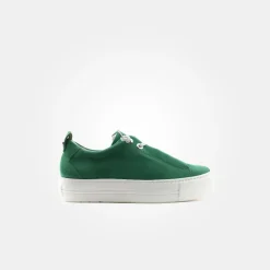 Paul Green Super Soft Pauls Sneaker Nubukleder Logoprägung silberfarbene Details grün S14  5017-235