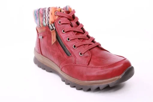 PETER ERIKSON Damen Boot Strickrand Schnürung und Reißverschluss ROT, SCHWARZ und TAN Warmfutter 58212-C24002 TEX