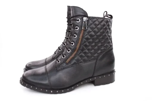 PETER ERIKSON Damen Schnürboots Leder Nietenbesatz Steppmuster schwarz S23 DORIS-2110-S