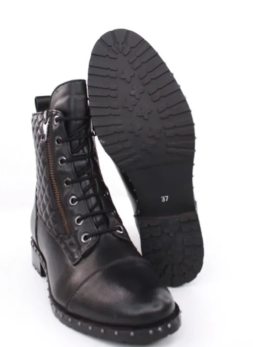 PETER ERIKSON Damen Schnürboots Leder Nietenbesatz Steppmuster schwarz S23 DORIS-2110-S