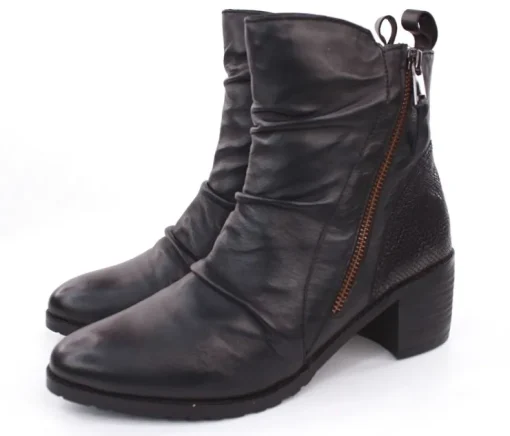 PETER ERIKSON Stiefelette Leder Zierfalten schwarz S23 CATHY-2301