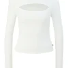 QS designed by Langarmshirt mit Cut-Out weiß, schwarz S13 2127642