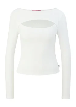 QS designed by Langarmshirt mit Cut-Out weiß, schwarz S13 2127642
