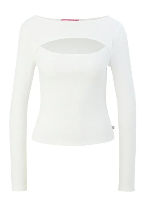 QS designed by Langarmshirt mit Cut-Out weiß, schwarz S13 2127642