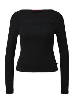 QS designed by Langarmshirt mit Cut-Out weiß, schwarz S13 2127642