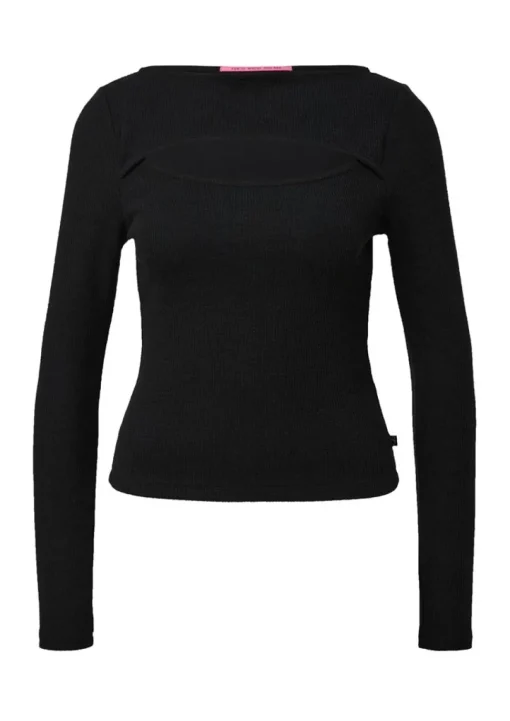 QS designed by Langarmshirt mit Cut-Out weiß, schwarz S13 2127642
