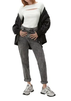 QS designed by Langarmshirt mit Cut-Out weiß, schwarz S13 2127642