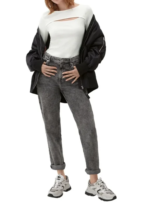 QS designed by Langarmshirt mit Cut-Out weiß, schwarz S13 2127642