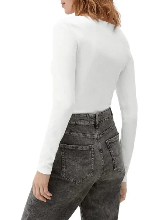 QS designed by Langarmshirt mit Cut-Out weiß, schwarz S13 2127642