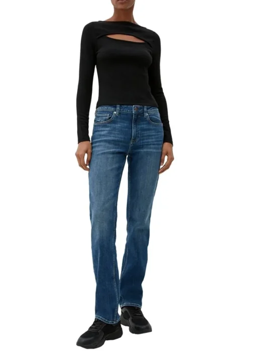 QS designed by Langarmshirt mit Cut-Out weiß, schwarz S13 2127642