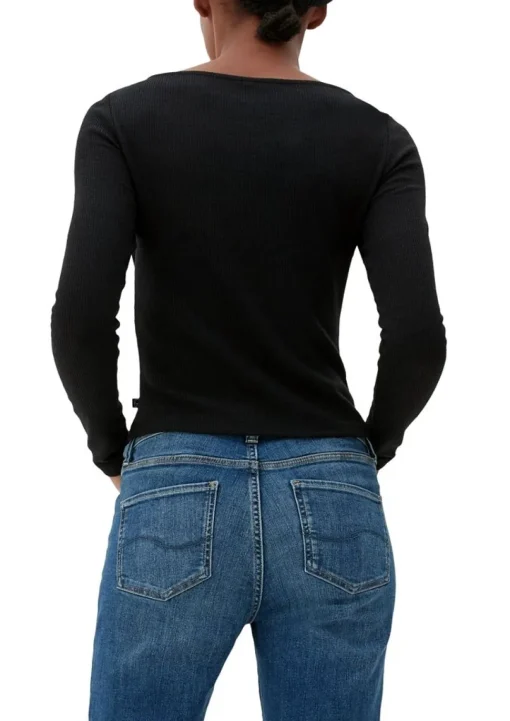 QS designed by Langarmshirt mit Cut-Out weiß, schwarz S13 2127642