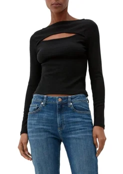 QS designed by Langarmshirt mit Cut-Out weiß, schwarz S13 2127642