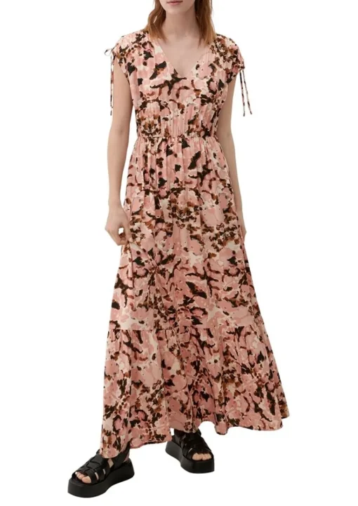 QS designed by Maxi-Kleid aus Viskose orange S23  2124787