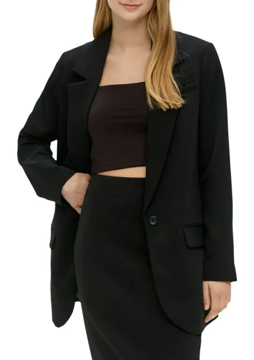 QS designed by Oversize Blazer mit Pattentaschen schwarz / beige S15  2140895