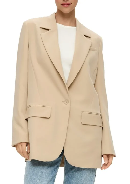 QS designed by Oversize Blazer mit Pattentaschen schwarz / beige S15  2140895