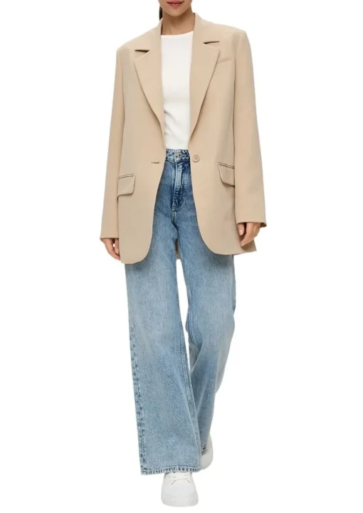 QS designed by Oversize Blazer mit Pattentaschen schwarz / beige S15  2140895