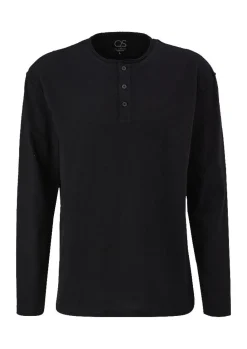 QS designed by Shirt in Flammgarnstruktur braun, schwarz S22  2124127
