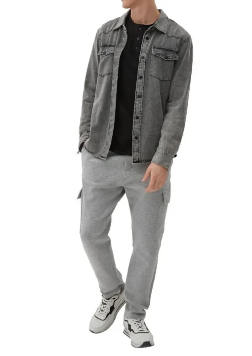 QS designed by Shirt in Flammgarnstruktur braun, schwarz S22  2124127