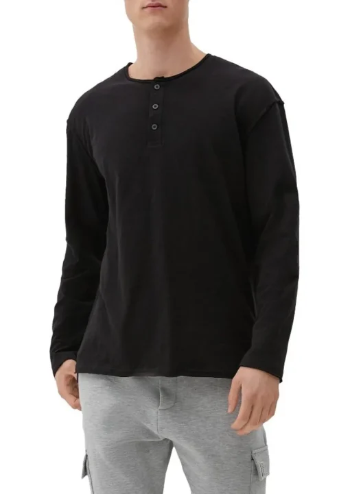 QS designed by Shirt in Flammgarnstruktur braun, schwarz S22  2124127