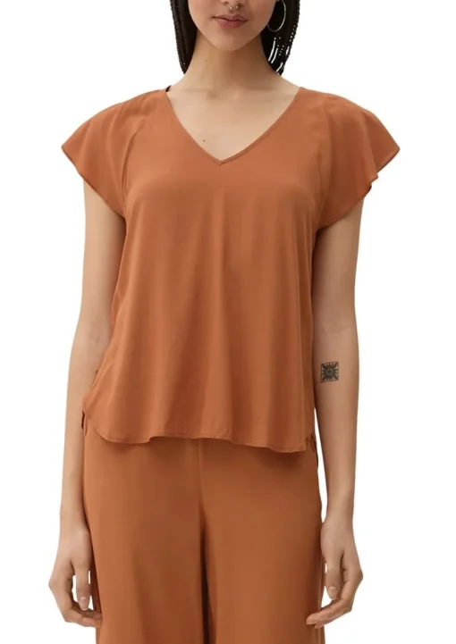 QS designed by Viskosebluse mit V-Ausschnitt braun S13  2130779