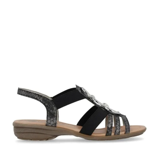 Remonte Damen Sandale Gummizug Schmuckelemente schwarz S14 R3605-02
