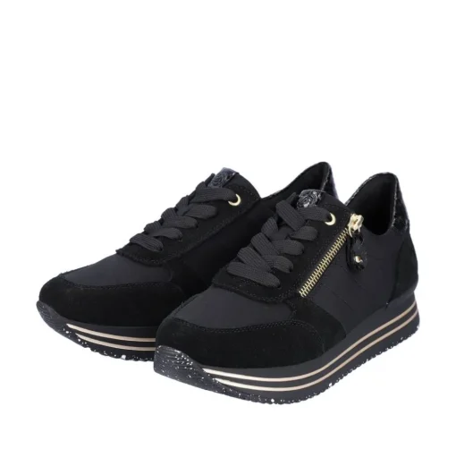 Remonte Damen Schnürschuh Sneaker Plateausohle gestreift Wechselfußbett schwarz S22 D1316-01