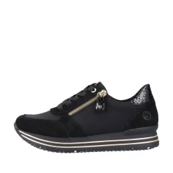 Remonte Damen Schnürschuh Sneaker Plateausohle gestreift Wechselfußbett schwarz S22 D1316-01