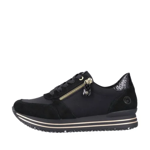 Remonte Damen Schnürschuh Sneaker Plateausohle gestreift Wechselfußbett schwarz S22 D1316-01