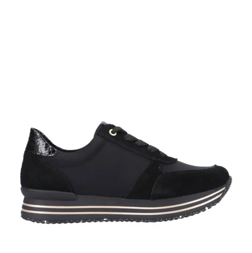Remonte Damen Schnürschuh Sneaker Plateausohle gestreift Wechselfußbett schwarz S22 D1316-01