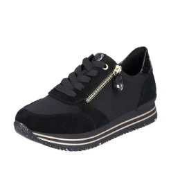 Remonte Damen Schnürschuh Sneaker Plateausohle gestreift Wechselfußbett schwarz S22 D1316-01