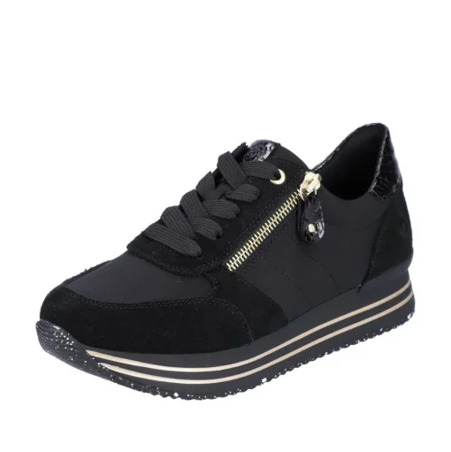 Remonte Damen Schnürschuh Sneaker Plateausohle gestreift Wechselfußbett schwarz S22 D1316-01