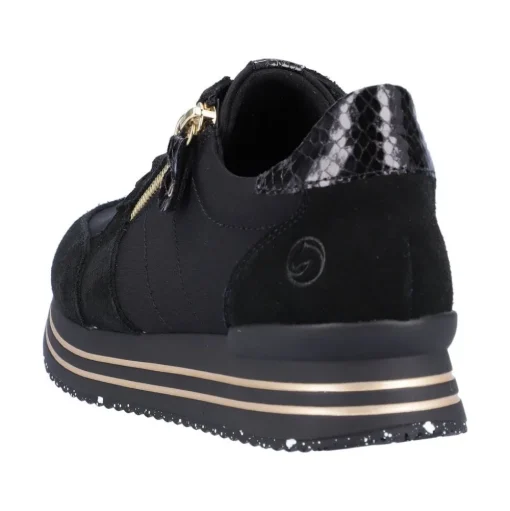 Remonte Damen Schnürschuh Sneaker Plateausohle gestreift Wechselfußbett schwarz S22 D1316-01
