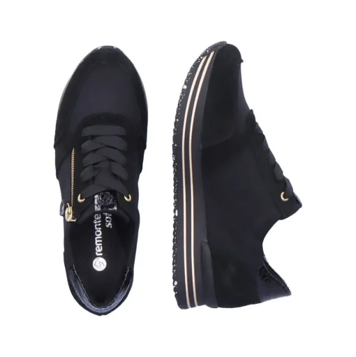 Remonte Damen Schnürschuh Sneaker Plateausohle gestreift Wechselfußbett schwarz S22 D1316-01