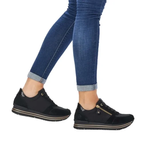 Remonte Damen Schnürschuh Sneaker Plateausohle gestreift Wechselfußbett schwarz S22 D1316-01
