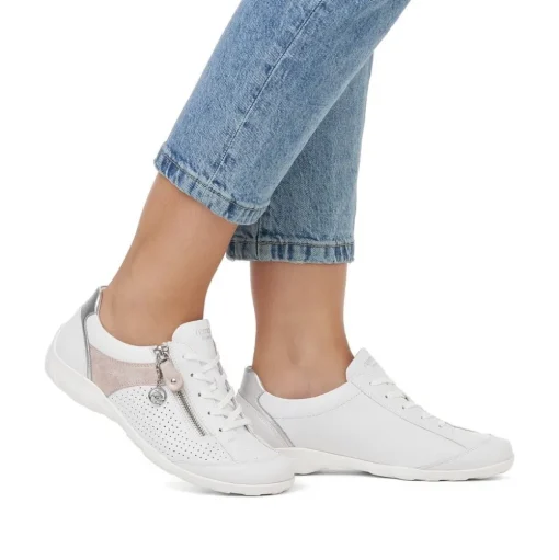Remonte Damen Sneaker Leder Wechselfußbett metallic weiß S14 R3411-81