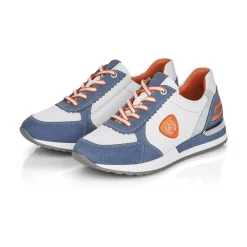 Remonte Sneaker Schnürer Leder blau kombi softfoam Wechselfußbett  R2527-15