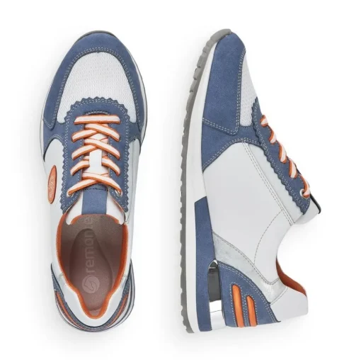 Remonte Sneaker Schnürer Leder blau kombi softfoam Wechselfußbett  R2527-15