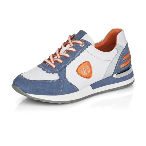 Remonte Sneaker Schnürer Leder blau kombi softfoam Wechselfußbett  R2527-15