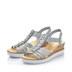 Rieker Antistress Damen Sandalette Keilabsatz Gummizug blau S13 V38H8-12