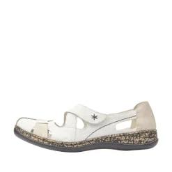 Rieker Antistress Damen Slipper  Riemchenschuh Sandale  Leder Klettverschluss weiß S12 46367-80