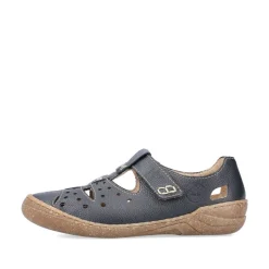 Rieker Antistress Damen Slipper Lochmuster Leder Klettverschluss blau S13 54555-14