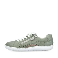 Rieker Antistress Damen Schnürschuh Sneaker Leder Lochmuster Reißverschluss grün S13 52824-52