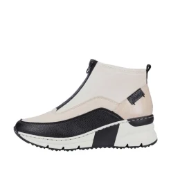 Rieker Antistress Damen Stiefelette sportlich Keilabsatz Neopren- Schaft Reißverschluss beige S22 N6352-60