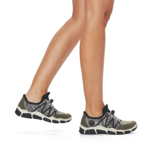 Rieker Antistress Damen Schlupfschuh Slipper sportlich Schnellschnürung grün S13 L0657-54