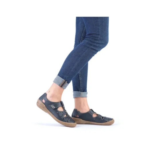 Rieker Antistress Damen Slipper Lochmuster Leder Klettverschluss blau S13 54555-14