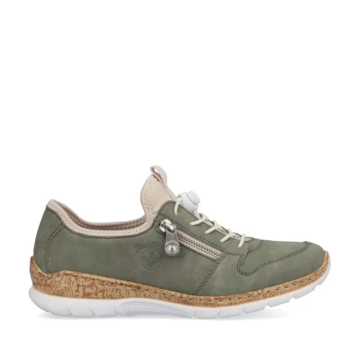 Rieker Antistress Damen Slipper Memosoft Decksohle Schnellschnürung grün S13 N42G0-52
