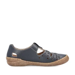 Rieker Antistress Damen Slipper Lochmuster Leder Klettverschluss blau S13 54555-14