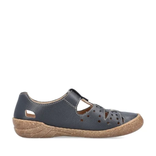 Rieker Antistress Damen Slipper Lochmuster Leder Klettverschluss blau S13 54555-14