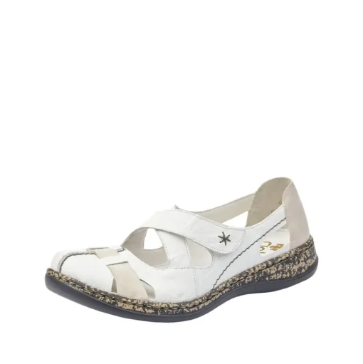 Rieker Antistress Damen Slipper  Riemchenschuh Sandale  Leder Klettverschluss weiß S12 46367-80