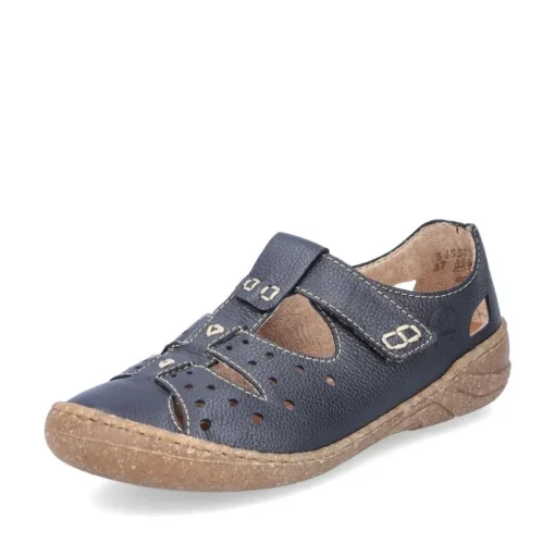 Rieker Antistress Damen Slipper Lochmuster Leder Klettverschluss blau S13 54555-14